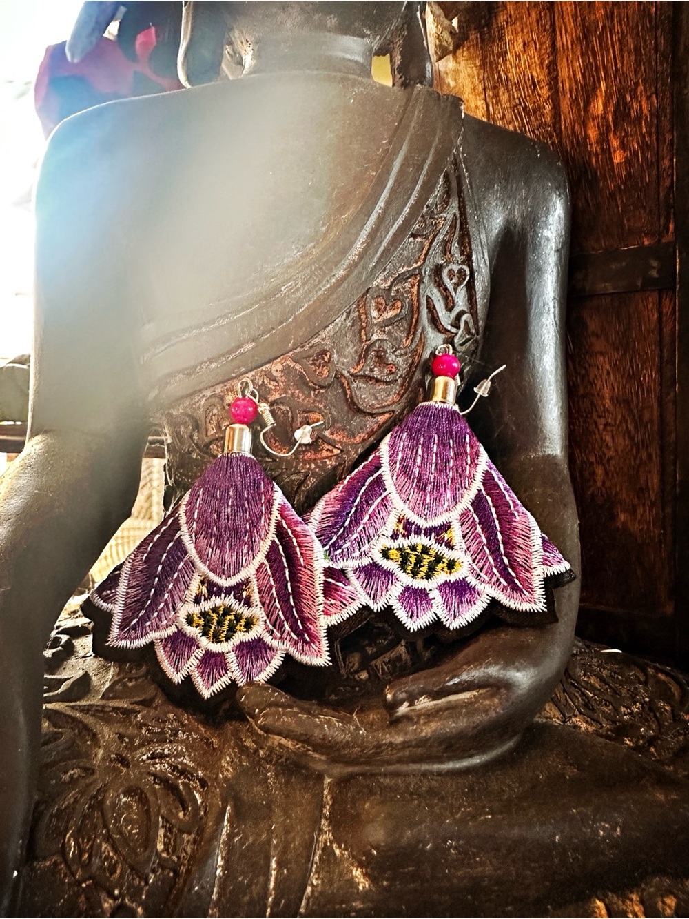 Restock: Large Embroidered Floral Silk earrings, Purple Lillies